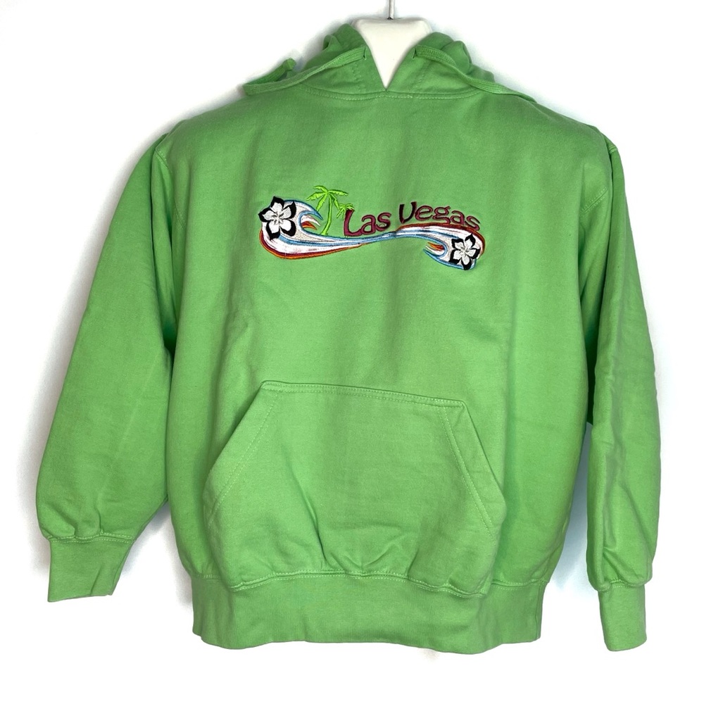 Vintage STYLO Hooded Sweatshirt Embroidered ‘Las Vegas’ Neon Green Size Medium